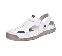 Sandalias para hombre, diseño de agujeros, de piel, transpirables, para el tiempo libre, antideslizantes, ligeras, con protección de los dedos, planas, cómodas, sandalias de playa, Z2 blanco., 48 EU