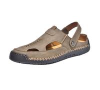 Sandalias para hombre, diseño de agujeros, de piel, transpirables, para el tiempo libre, antideslizantes, ligeras, con protección de los dedos, planas, cómodas, sandalias de playa, Z2 caqui., 38 EU