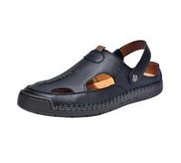 Sandalias para hombre, diseño de agujeros, de piel, transpirables, para el tiempo libre, antideslizantes, ligeras, con protección de los dedos, planas, cómodas, sandalias de playa, Z2 negro., 47 EU