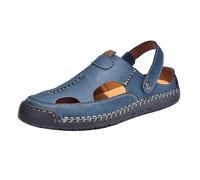 Sandalias para hombre, diseño de agujeros, de piel, transpirables, para el tiempo libre, antideslizantes, ligeras, con protección de los dedos, planas, cómodas, sandalias de playa, Z2 azul., 43 EU