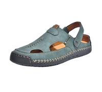 Sandalias para hombre, diseño de agujeros, de piel, transpirables, para el tiempo libre, antideslizantes, ligeras, con protección de los dedos, planas, cómodas, sandalias de playa, Z2 verde., 42 EU
