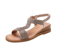 Sandalias para mujer 2024 a la moda de verano con diamantes de imitación antideslizantes, banda elástica con boca de pez, cuñas para playa, puntera abierta, transpirables, sandalias con cordones para