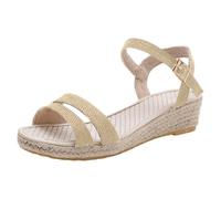 Sandalias para mujer, alpargatas bajas, sandalias de cuña baja, sandalias con puntera abierta, zapatos de verano, ligeras, cómodas, para el día a día, trabajo y paseos, beige, 36 EU