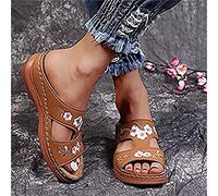 Sandalias para Mujer Casual Verano Bordado Cómodas Cuñas Suaves Sandalias Casual Zapatillas Antideslizantes Verano Playa Sandalias Diarias Sandalias de Viaje al Aire Libre para Mujer,Marrón,US10/EU42
