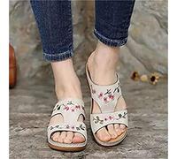 Sandalias para Mujer Casual Verano Bordado Cómodas Cuñas Suaves Sandalias Casual Zapatillas Antideslizantes Verano Playa Sandalias Diarias Sandalias de Viaje al Aire Libre para Mujer,Marrón,US10/EU42