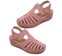 Sandalias para Mujer Casual Verano Sandalias con Punta Cerrada Cómodos Mocasines Bohemia Hollow Vintage out Casual Vintage Cuña Tobillo Correa Zapatos Planos Transpirables,Rosado,US9/EU41