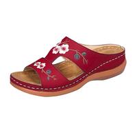Sandalias para mujer, cómodas y suaves, sandalias ortopédicas ligeras, transpirables, sandalias romanas, pantuflas, pies anchos, sandalias de mujer, sandalias de playa con flores, monocolor, rojo, 41