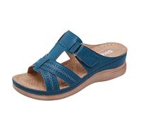 Sandalias para mujer, con aros, soporte ortopédico, cuña, sandalias para mujer, zapatos de salud, sandalias antideslizantes para casa, zapatillas ortopédicas, pantuflas anchas informales, azul, 38 EU