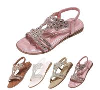 Sandalias para mujer con brillantes y brillantes, sandalias de verano con cuña para mujer, sandalias de tiras sin tacón con lazo alrededor del tobillo, sandalias de tiras antideslizantes para verano