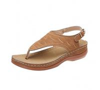 Sandalias para mujer, con correa en T, ligeras, ajustables, cómodas, acolchadas, suela de cuña, para verano, color negro, Brown, 36.5 EU