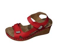 Sandalias para mujer con cuña, zapatos de verano, antideslizantes, sandalias de senderismo, suaves y cómodas, sandalias de plataforma para mujer, transpirables, con plantilla suave, rojo, 41 EU