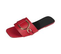 Sandalias para mujer con parte inferior plana y color liso cuadrado, grandes, cómodas, sandalias de suela de goma, plataforma cómodas, zapatos de verano, zapatos anchos, rojo, 41 EU