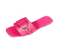 Sandalias para mujer con parte inferior plana y color liso cuadrado, grandes, cómodas, sandalias de suela de goma, plataforma cómodas, zapatos de verano, zapatos anchos, Rosa intenso., 38 EU