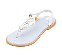 Sandalias para mujer con ribete de perlas y correas en T, cómodas e informales, zapatos de playa para las vacaciones. Zapatos de mujer Pisa, sandalias con puntera abierta, correa de tobillo