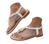 Sandalias para mujer con ribete de perlas y correas en T, cómodas e informales, zapatos de playa para las vacaciones. Zapatos de mujer Pisa, sandalias con puntera abierta, correa de tobillo