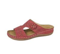 Sandalias para mujer con tacón de cuña, sandalias de espolón calcáneo, ligeras, cómodas, informales, para interiores, sandalias informales para exteriores con flores, rojo, 36 EU