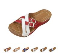 Sandalias para mujer con tacón de cuña, transpirables, sandalias de cuña, zapatos de verano, sandalias ortopédicas para mujer, sandalias modernas con correa ajustable, rojo, 41 EU