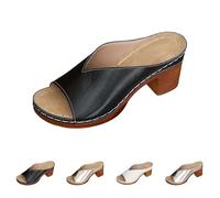 Sandalias para mujer con tacón, pantuflas de verano cómodas, pantuflas para mujer, transpirables, de piel sintética, estilo bohemio, de corcho, tacón de bloque, sandalias de moda para exteriores