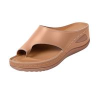 Sandalias para mujer con tacón, sandalias de cuña ortopédicas, chanclas de dedo del pie, sandalias elegantes y cómodas, sandalias de verano antideslizantes, zapatillas transpirables, beige, 36 EU