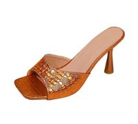 Sandalias para mujer con tacón, sandalias sexy para mujer con tacón, sandalias de boca de pescado, zapatos de verano, forma cuadrada, pantuflas de verano, sandalias de tacón brillantes, sandalias de