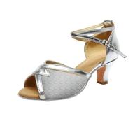 Sandalias para mujer, correa de talón, baile latino, color liso, sandalias para mujer, Silver, 38 EU