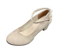 Sandalias para mujer de tacón bajo y medio del Reino Unido, elegantes, con puntera cerrada, tacones de bloque con soporte de arco, sandalias de verano para mujer, sandalias de gamuza para caminar