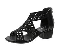 Sandalias para mujer, de verano, romanas, grandes, de tacón medio, boca trasera, cremallera, talla 5 Reino Unido 2025, Black, 38 EU