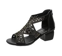 Sandalias para mujer, de verano, romanas, grandes, de tacón medio, boca trasera, cremallera, talla 5 Reino Unido 2025, Gold, 37.5 EU
