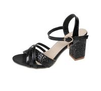 Sandalias para mujer, elegantes y brillantes, con correas cruzadas y tacón en bloque, talón estable para una marcha más elegante, suela antideslizante para un buen agarre, cómodos zapatos de verano