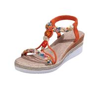 Sandalias para mujer, ligeras, elegantes, con hebilla de cinturón, planas, con diseño recortado, versátiles para el uso diario, chanclas de noche y verano, Orange, 39 EU