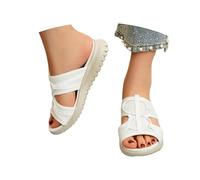 Sandalias para mujer, pantuflas de playa de verano, cómodas, sin cordones, ligeras, transpirables, para la salud, dedos abiertos, chanclas de baño, pies anchos, suaves, planas y ortopédicas, Blanco