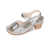 Sandalias para mujer para uso casual, diseño de punta abierta con talón, adornos brillantes, perfectas para días de verano, par de jeans y más vacaciones en la playa, Silver, 37 EU