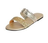 Sandalias para mujer, sandalias cómodas para verano, sandalias planas, pantuflas de seda doradas, cómodas sandalias de playa con un pie de lentejuelas, dorado, 37 EU
