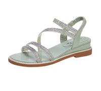 Sandalias para Mujer Sandalias de Mujer con Diamantes de imitación y Punta Redonda de Cuero PU Banda elástica Punta Abierta Vestido Plano Zapatos de Playa para Mujer