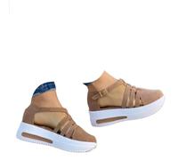 Sandalias para mujer, sandalias y chanclas para mujer, zapatos planos ortopédicos con soporte de arco para caminar, zapatos de fondo grueso para viajar, cómodos, ocio, moda casual, M2a Beige, 35.5 EU