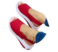 Sandalias para mujer, sandalias y chanclas para mujer, zapatos planos ortopédicos con soporte de arco para caminar, zapatos de fondo grueso para viajar, cómodos, ocio, moda casual, M2b Rojo, 38.5 EU
