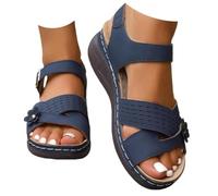 Sandalias para mujer, sandalias y chanclas para mujer, zapatos planos para mujer, ajuste ancho, correa de tobillo cómoda, puntera abierta con soporte de arco, sandalias de cuña para caminar para mujer