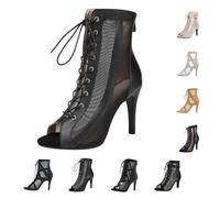 Sandalias para mujer, tacones, tirantes, zapatos de baile - Sexy Peep Toe Malla Parte superior Cruzada con cordones Sandalias de aguja para mujer Latina Dance Fiesta Sala de Baile Baile Ocasiones