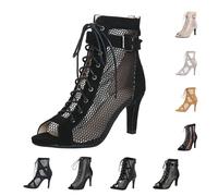 Sandalias para mujer, tacones, tirantes, zapatos de baile - Sexy Peep Toe Malla Parte superior Cruzada con cordones Sandalias de aguja para mujer Latina Dance Fiesta Sala de Baile Baile Ocasiones