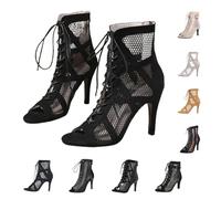 Sandalias para mujer, tacones, tirantes, zapatos de baile - Sexy Peep Toe Malla Parte superior Cruzada con cordones Sandalias de aguja para mujer Latina Dance Fiesta Sala de Baile Baile Ocasiones