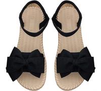 Sandalias para mujer, verano, planas y cómodas, de paja, pajarita, elegante, desnudo, tobillera elástica, suela flexible, antideslizante, ligera y transpirable, zapatos para playa, viajes y vacaciones