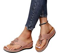 Sandalias para Mujer y niña, con Plataforma de cuña de Verano, Chanclas para juanetes, Zapatos de Playa Informales Bohemios con Tiras de Gladiador, Rosa, US10/EU42