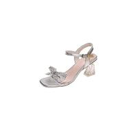 Sandalias para Mujeres Estilo de Cristal Sandalias Mujeres Rhinestones de Verano Arco de la Boda Boque Tisos de Fiesta de Fiesta Sandalssilver, 6.5 Reino Unido