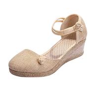 Sandalias para Mujeres Mujeres Damas cáñamo de Paja sandalslinen Lienzo cuña Sandalias Casuales Sandalias Solas Elegantes Sandalia de Punta cerrada2.5 Reino Unido
