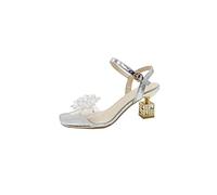 Sandalias para Mujeres Summer Crystal Flower Sandals para Mujeres Zapatos de Boda de Punta Abierta Boque de Encaje Tallones Altos