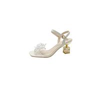 Sandalias para Mujeres Summer Crystal Flower Sandals para Mujeres Zapatos de Boda de Punta Abierta Boque de Encaje Heelsbeige, 5.5 Reino Unido
