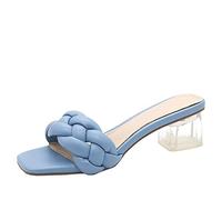 Sandalias para Mujeres Tacones Cuadrados Diapositivas Mujeres Rope Lattice Peep Toe Women Fuera de los Zapatos Sippers Shoes Elegant Shoes8.5