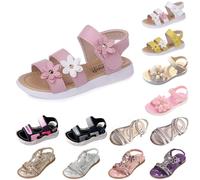 Sandalias para niña, sandalias elegantes con tiras con flores, sandalias de niña para bebé, sandalias de princesa con purpurina, zapatos de playa bohemios, antideslizantes, tallas 21-36, A01rosa, 32