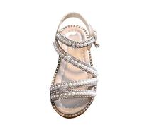 Sandalias para niña, sandalias elegantes con tiras con flores, sandalias de niña para bebé, sandalias de princesa con purpurina, zapatos de playa bohemios, antideslizantes, tallas 21-36, A03silver, 25