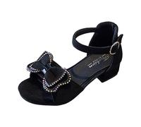 Sandalias para Niñas 2026 Zapatos para niños, Sandalias De Tacón Grueso, Moda Diamante Lazo, Sandalias Pequeñas Princesas Sandalias Elegantes Confort Brillo Sandalias, Negro , 35 EU